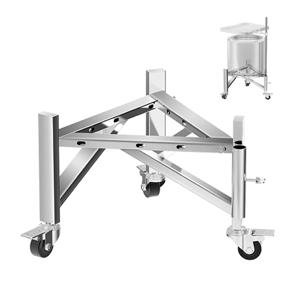 PHYESUVIN assembled stand front view showing stable support and elevated fire pit