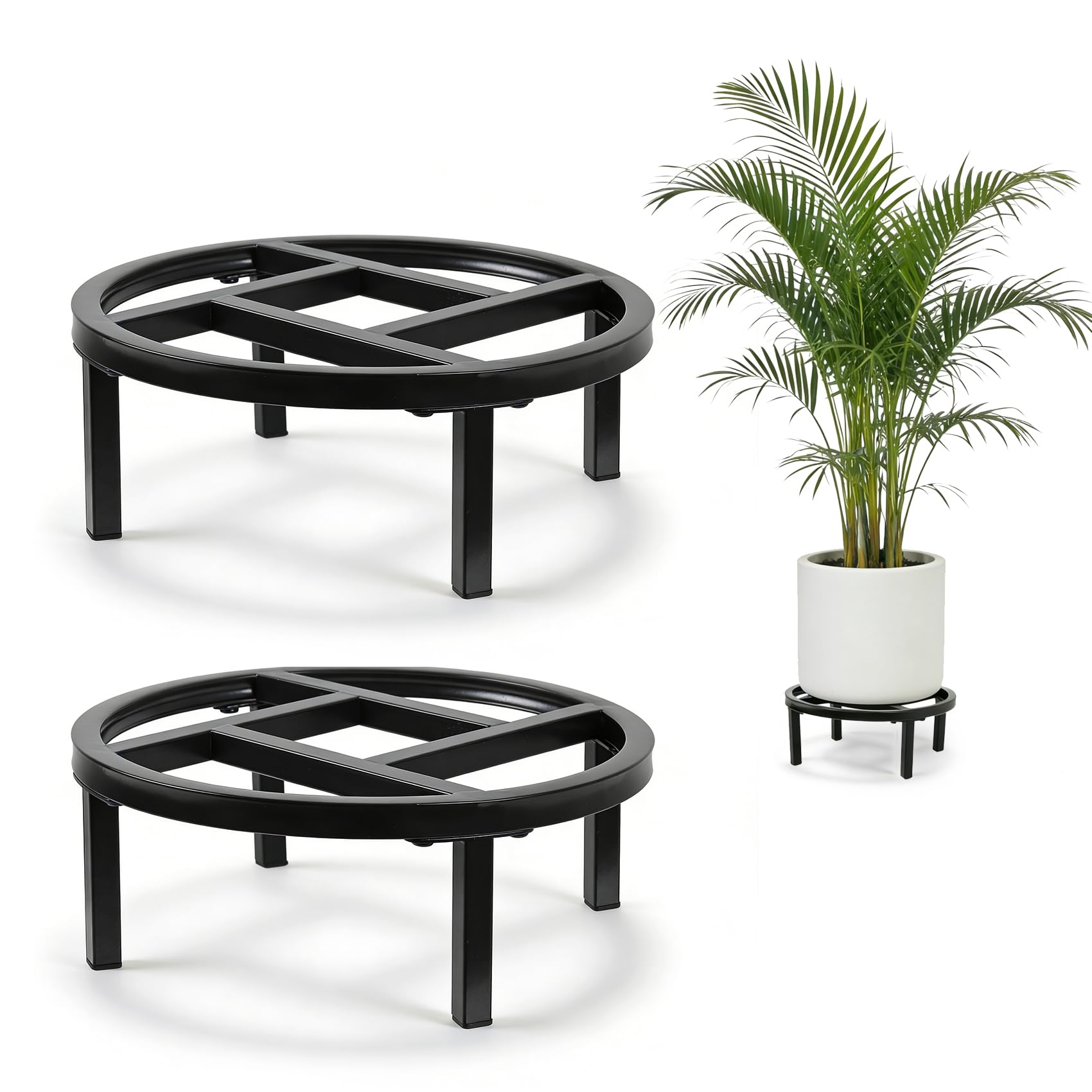 Phyluckny metal plant stand front view highlighting sturdy base and sleek look