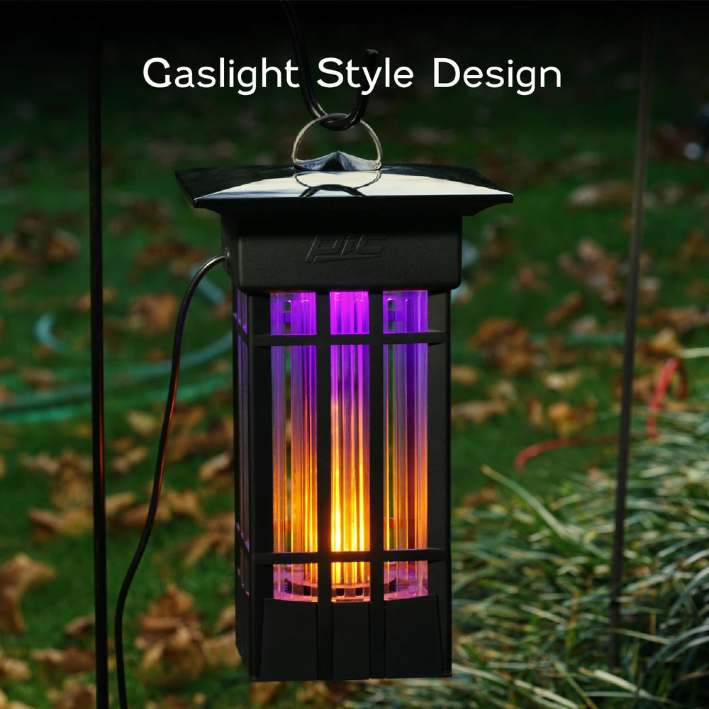 PIC lantern hanging on patio hook offering discreet nighttime pest guarding