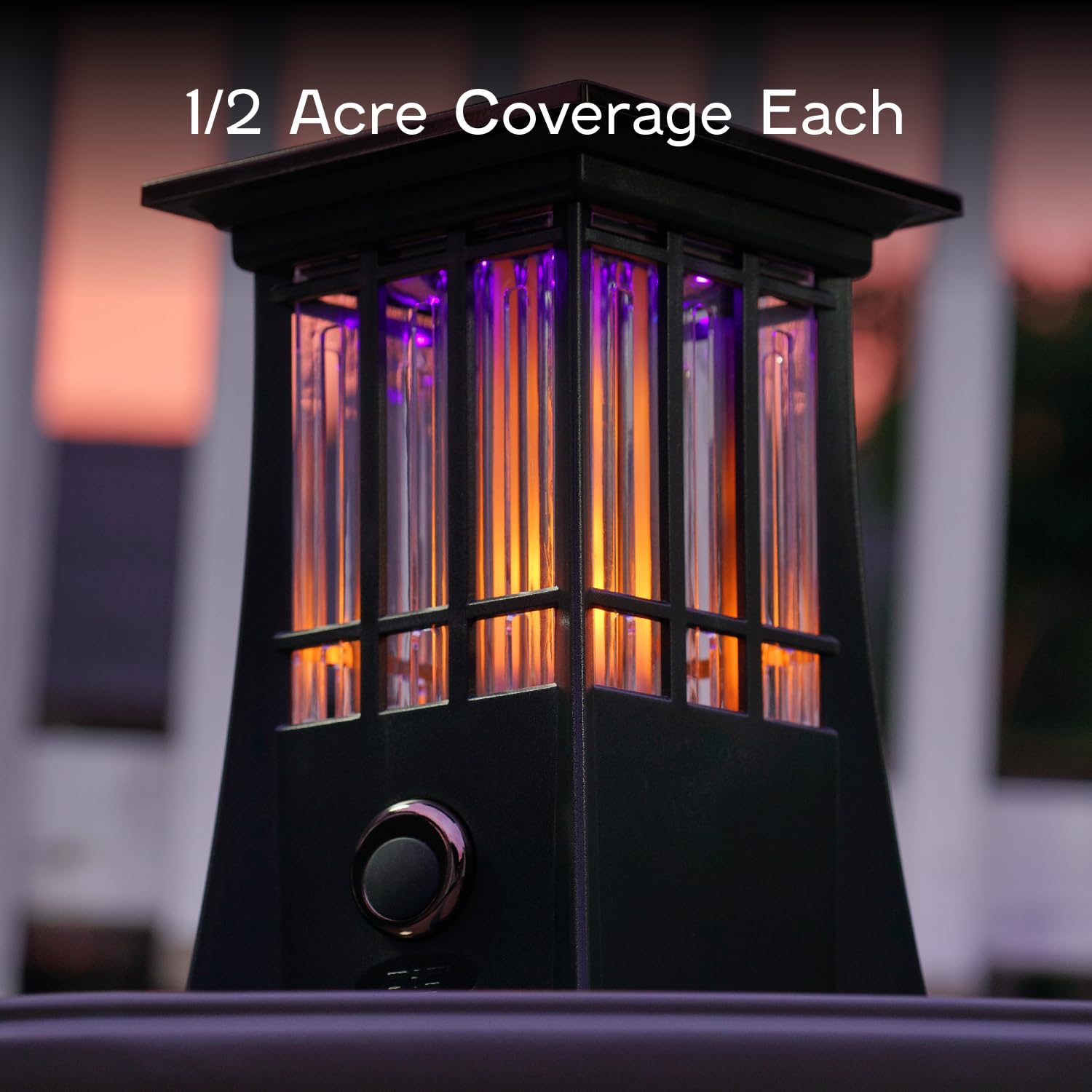 PIC lantern illuminated on patio providing cozy insect-free evenings