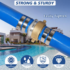 Picatu backwash hose connected to pool filter during draining illustrating reliable water discharge