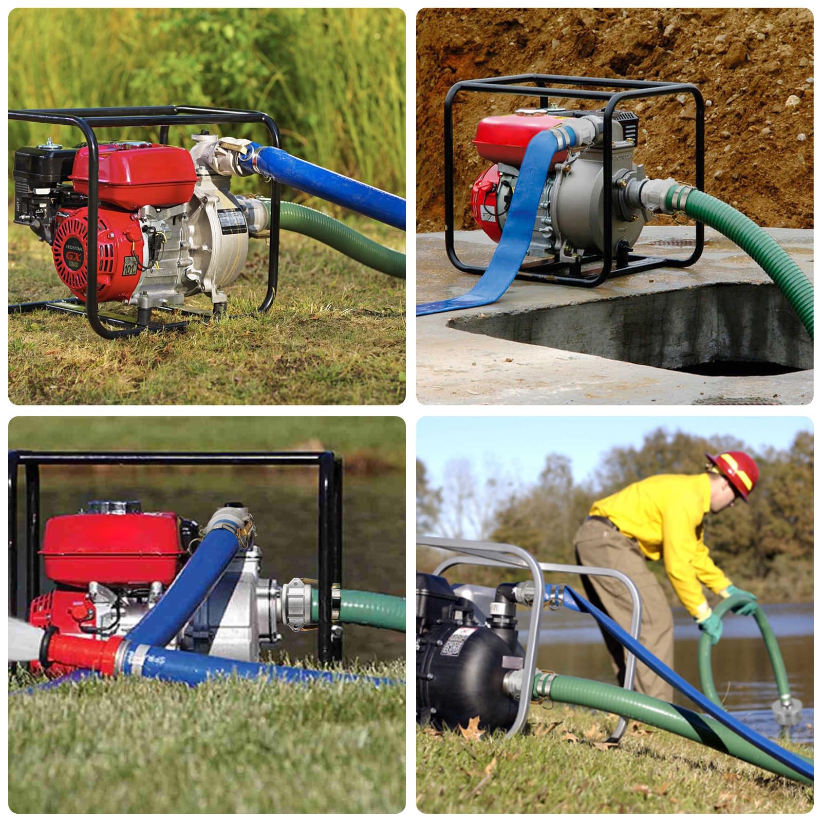 Picatu hoses connected to portable pump in a yard, quick setup benefit