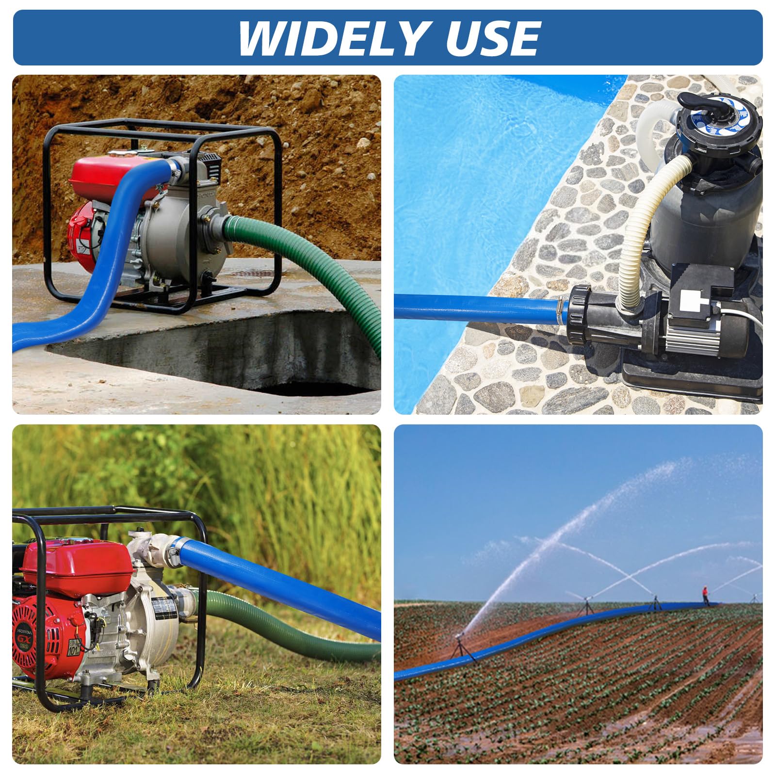 Picatu hose deployed from pool to yard showing water discharge control and safe drainage benefit