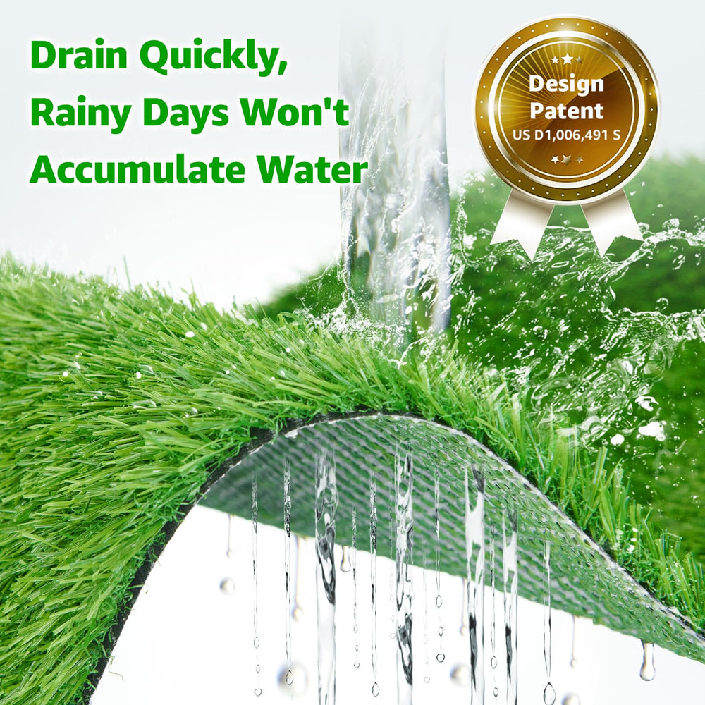 PICK FOR LIFE turf backing with visible drainage holes showing fast drainage benefit: quick drying