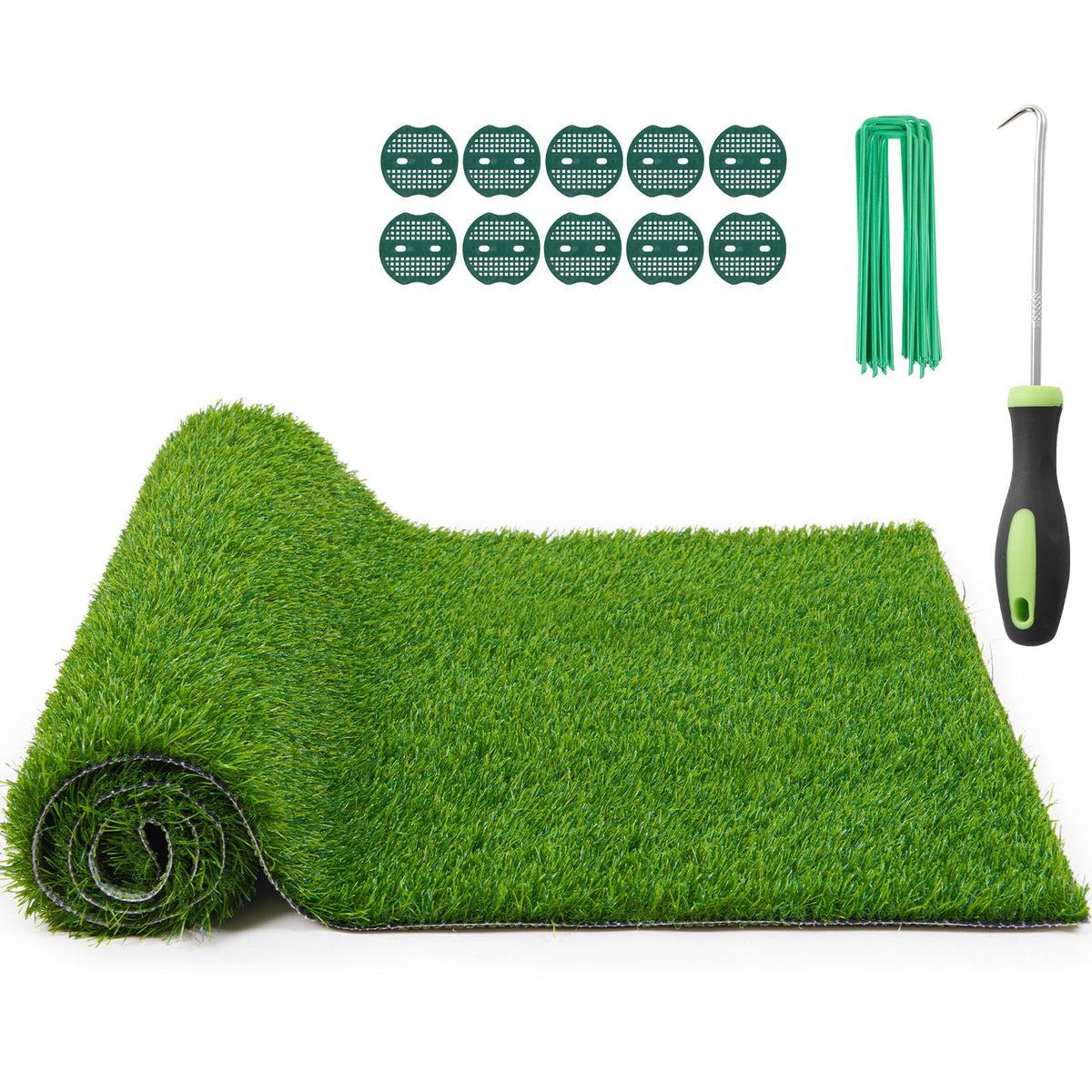PICK FOR LIFE front packaging showing turf roll and accessories benefits easy setup