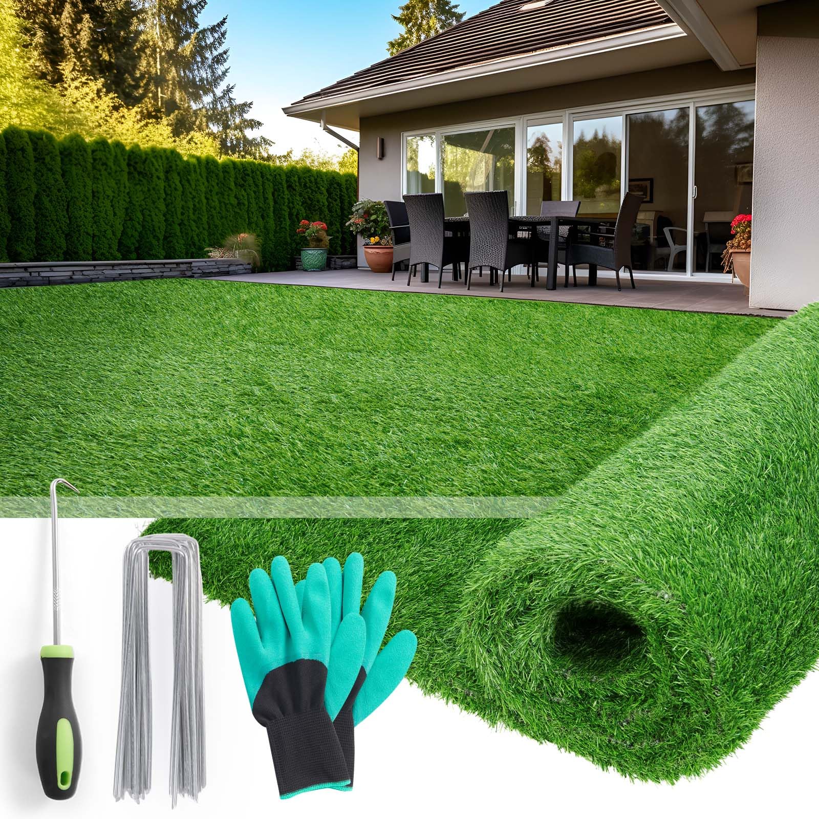 PICK FOR LIFE front view of rolled turf shows compact transport and easy install benefit