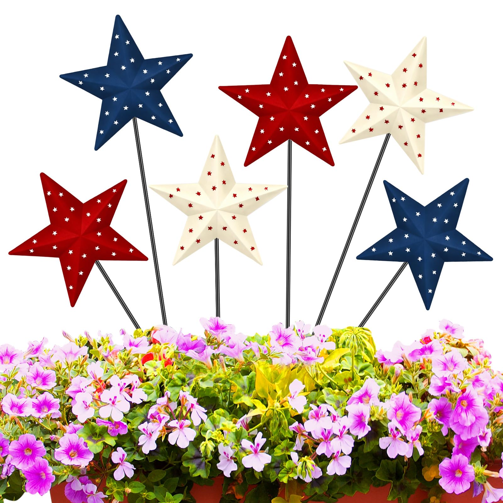 Pickmesh front view of six heart stakes shows patriotic curb appeal