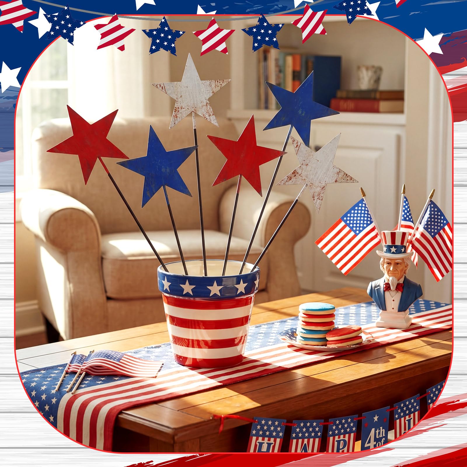 Pickmesh group of heart stakes on a porch creating welcoming patriotic atmosphere for guests