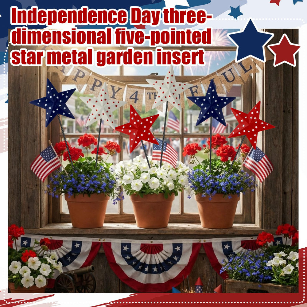 Pickmesh stakes placed in garden bed add instant patriotic color