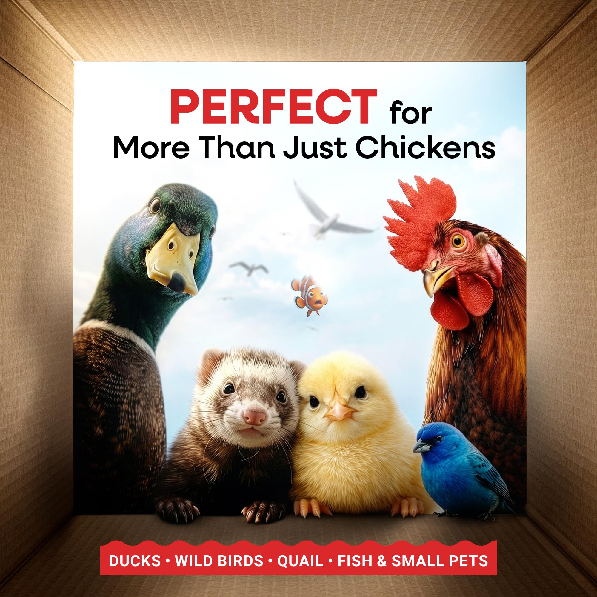 PICKY NEB chickens eating mealworms illustrating improved hen engagement