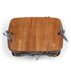 PICNIC TIME close-up of handwoven wood texture, highlights durable craftsmanship