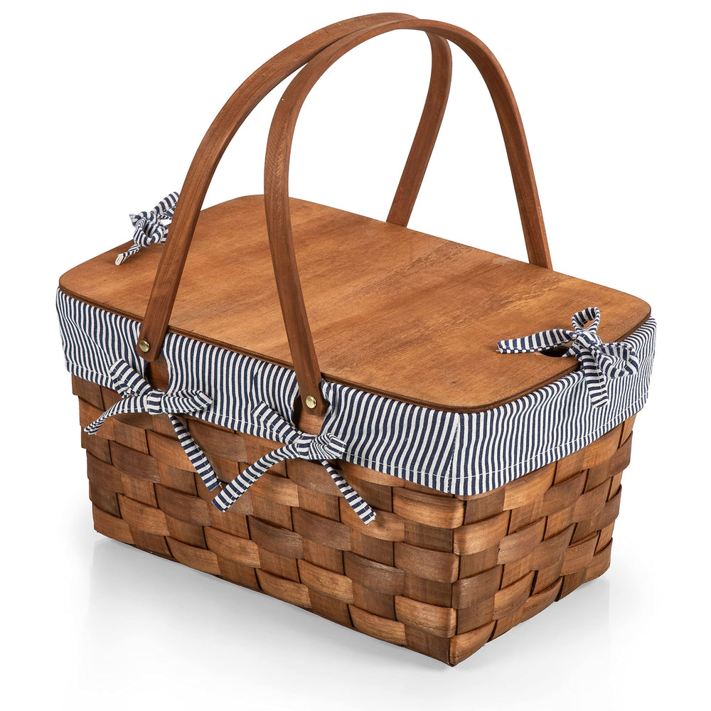 PICNIC TIME front view showing navy striped liner and handle, enhancing portability