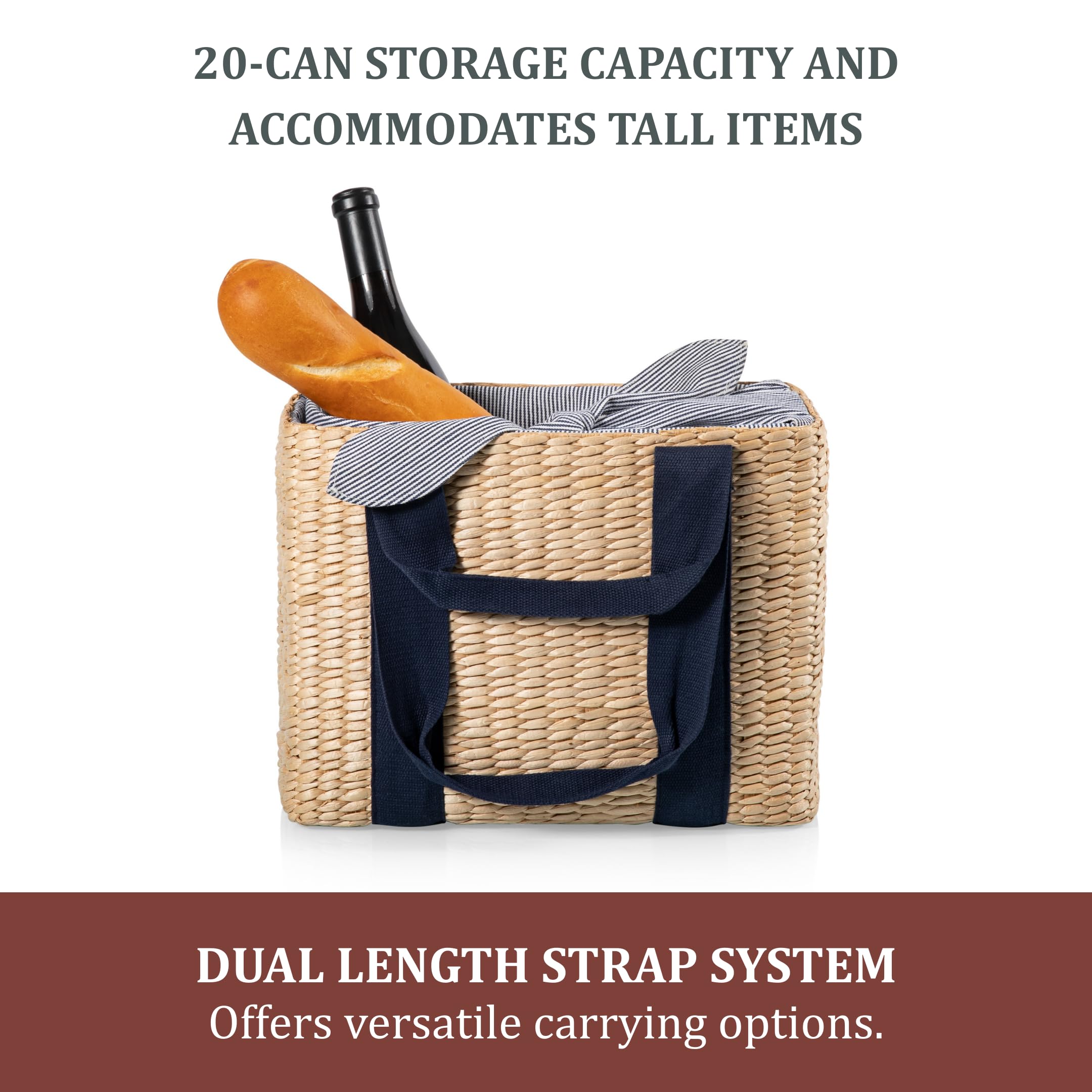 PICNIC TIME carried on shoulder with long strap offering hands-free market convenience
