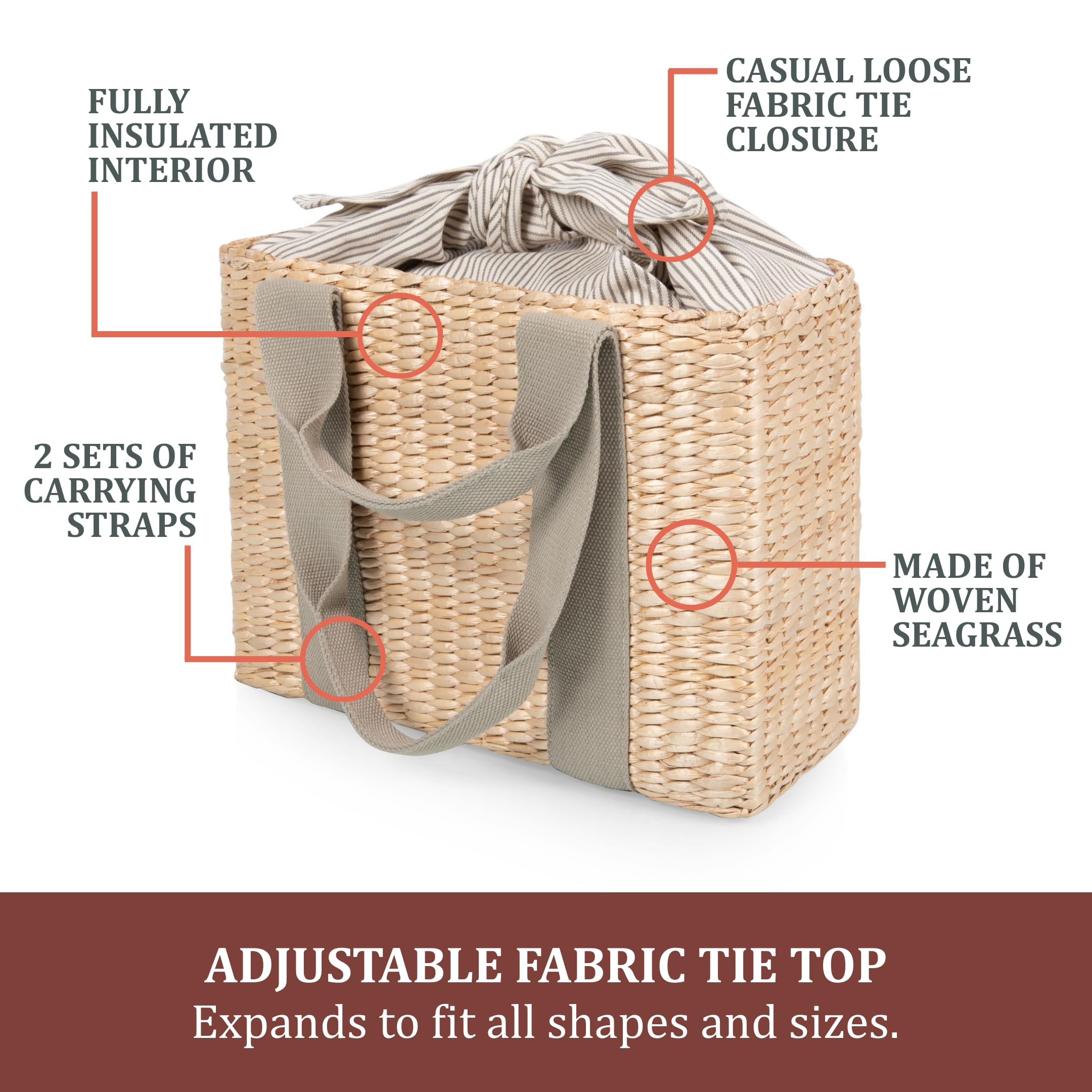 PICNIC TIME close-up of woven seagrass texture showing durable handcrafted look benefit