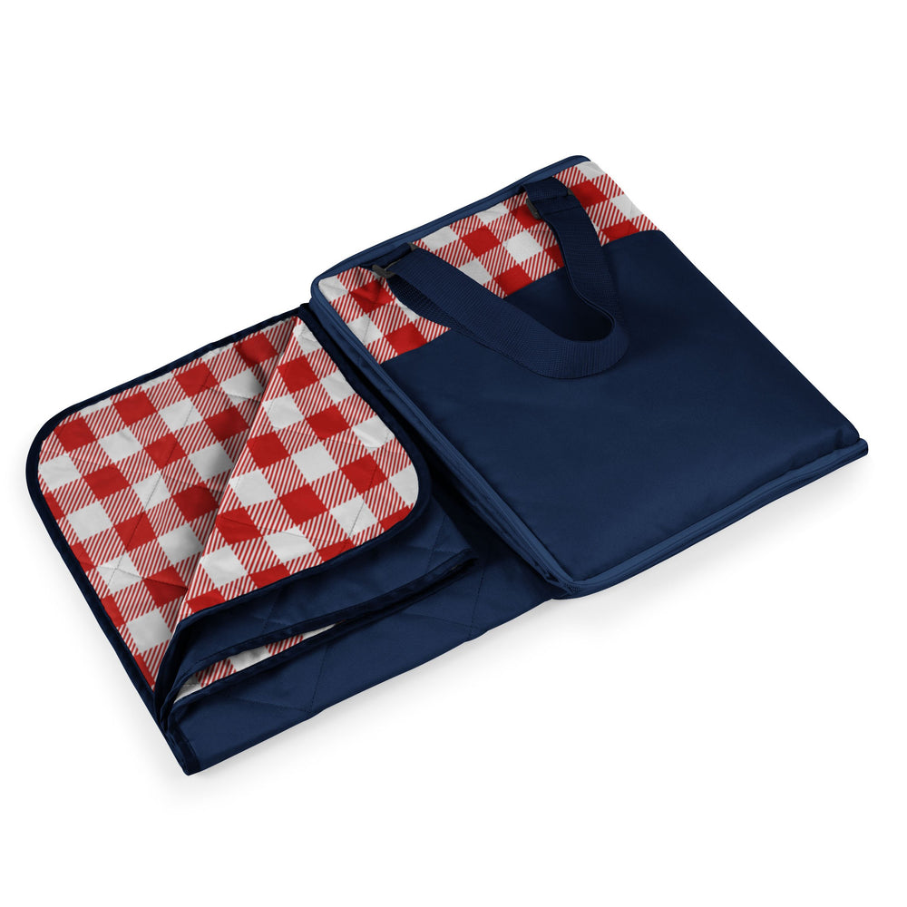 PICNIC TIME blanket fully open showing navy red check coverage benefit