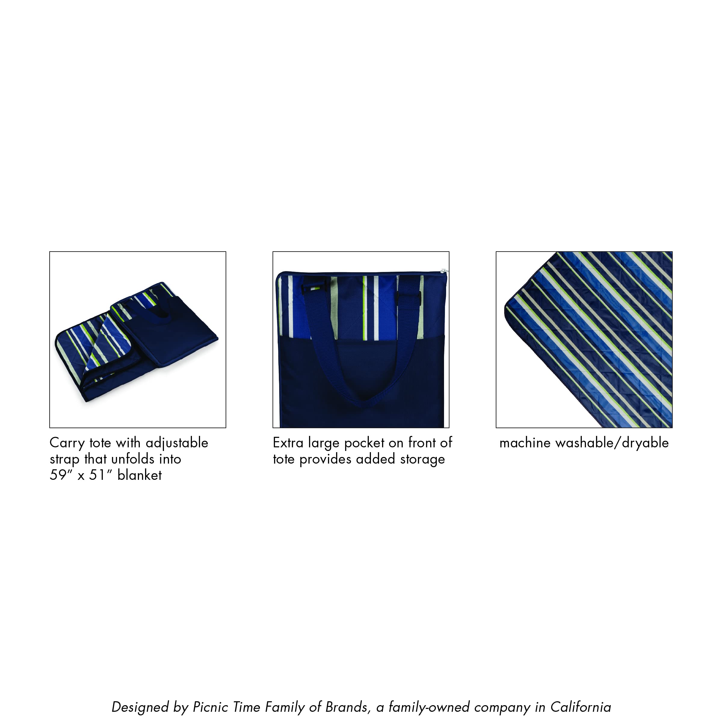 PICNIC TIME extra-large tote pocket storing phone and sunglasses securely