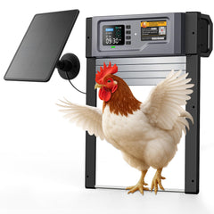 Pidemeo front view of automatic roll-up chicken coop door showing durable frame and controls for secure operation