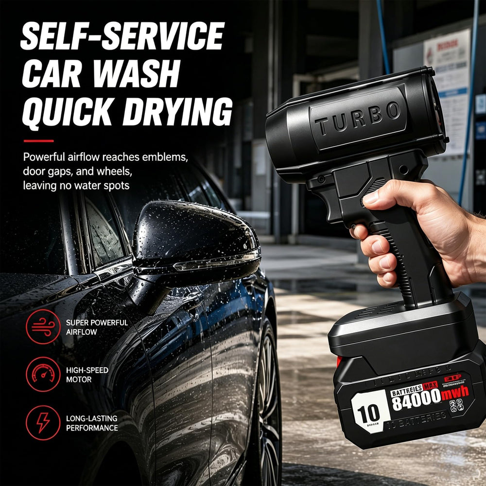 Piglulu in use drying car after wash for streak-free, touchless drying benefit
