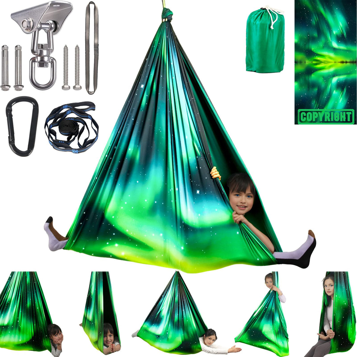 PikDos sensory swing front view showing cocoon design and calming space