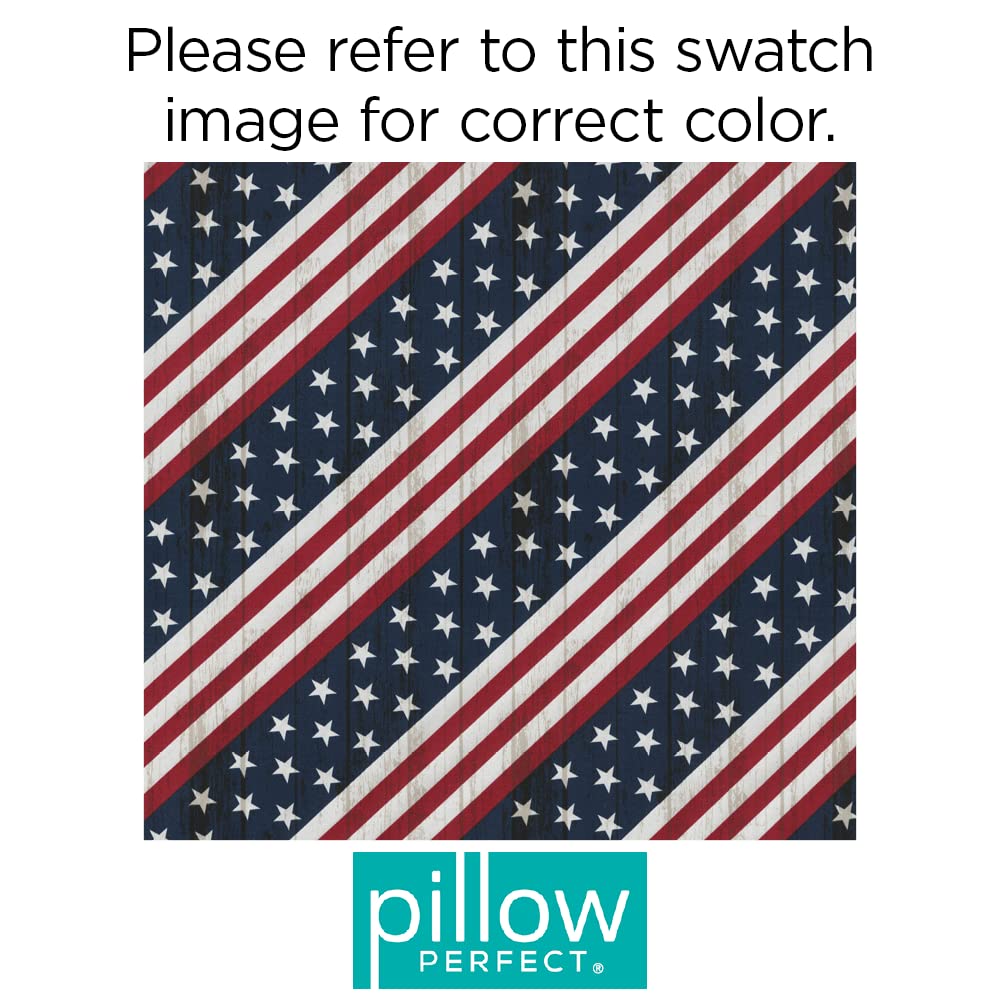 Pillow Perfect cushions on patio setting showing weather-resistant fabric and festive look