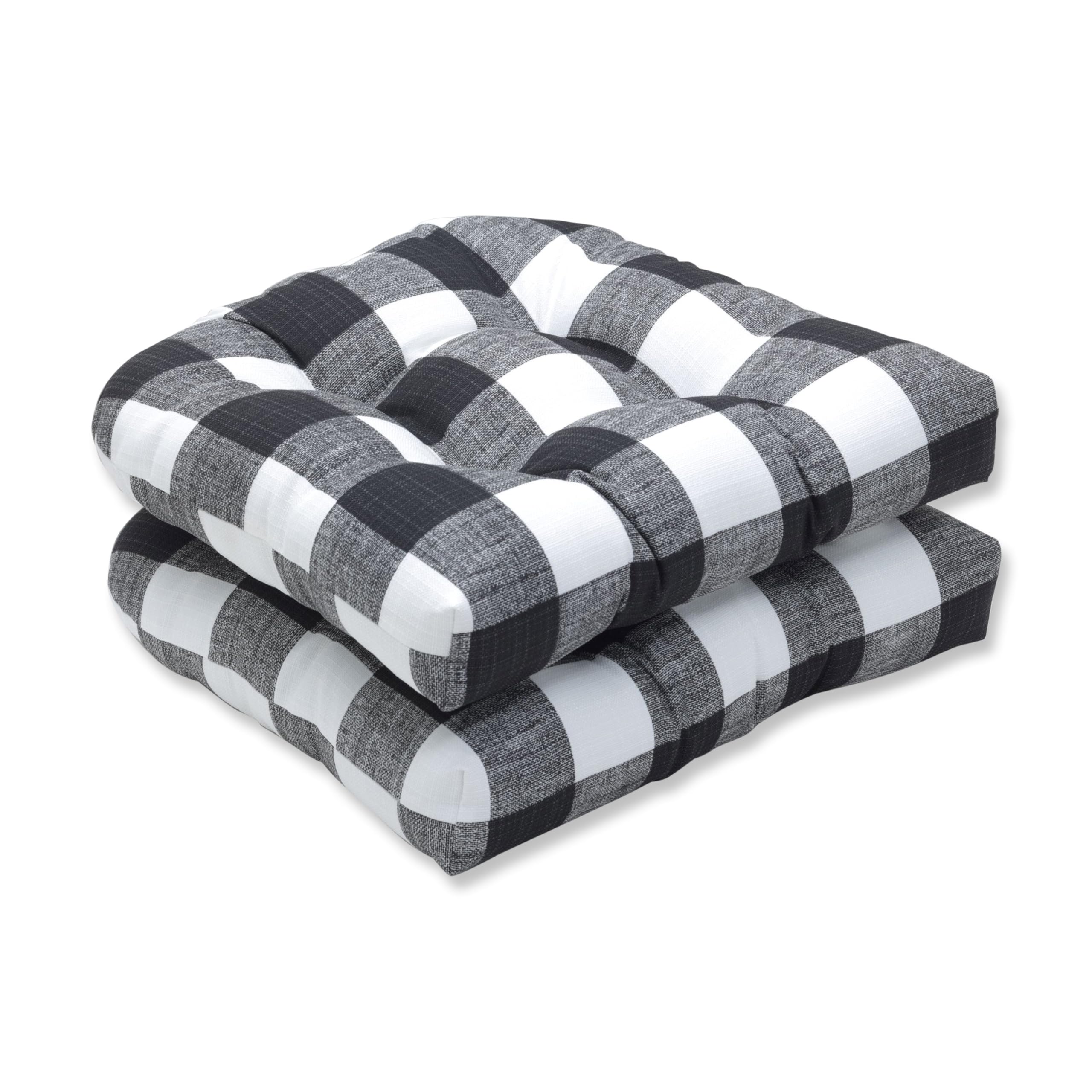Pillow Perfect round-back cushions front view showing black plaid and comfortable seating