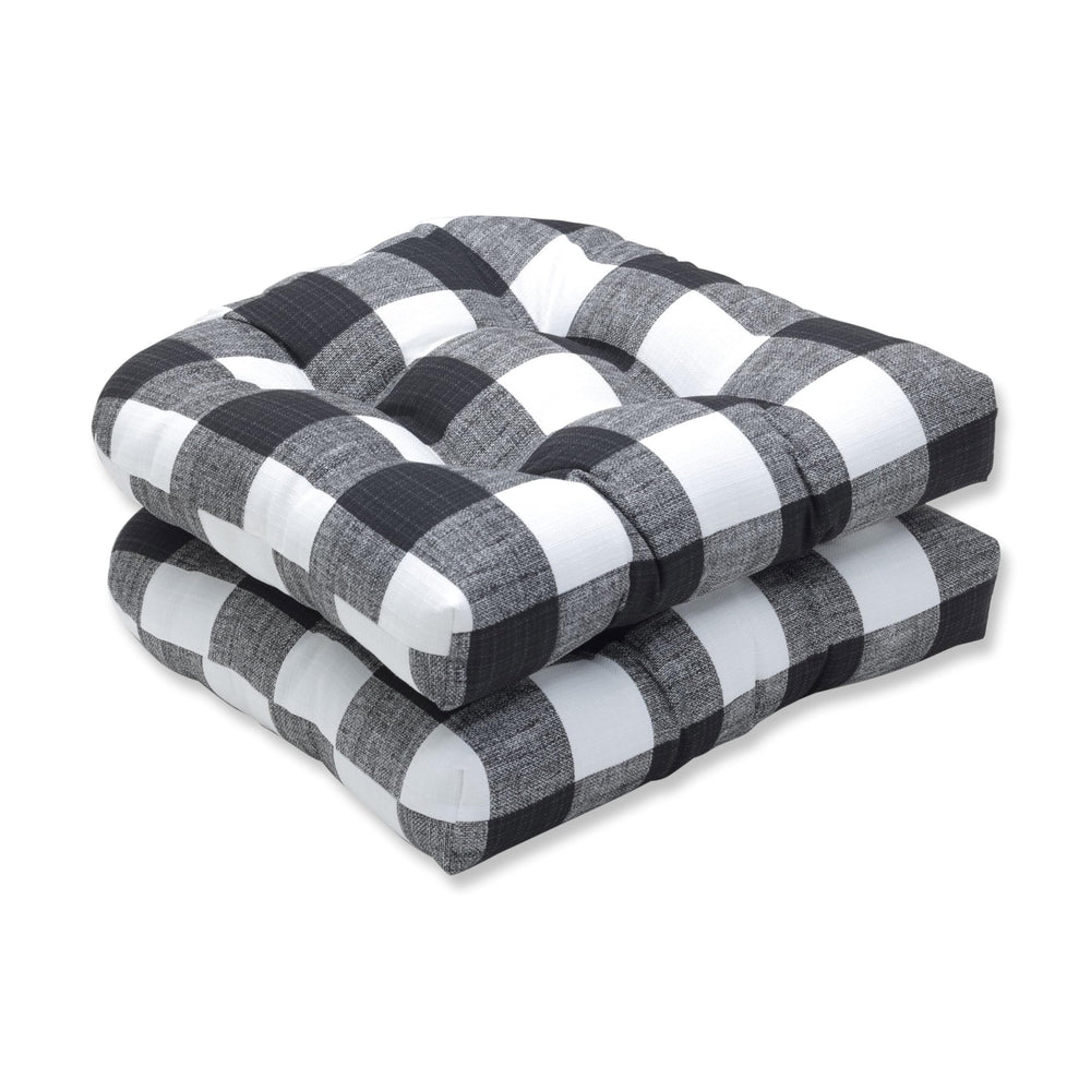 Pillow Perfect round-back cushions front view showing black plaid and comfortable seating