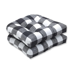 Pillow Perfect round-back cushions front view showing black plaid and comfortable seating