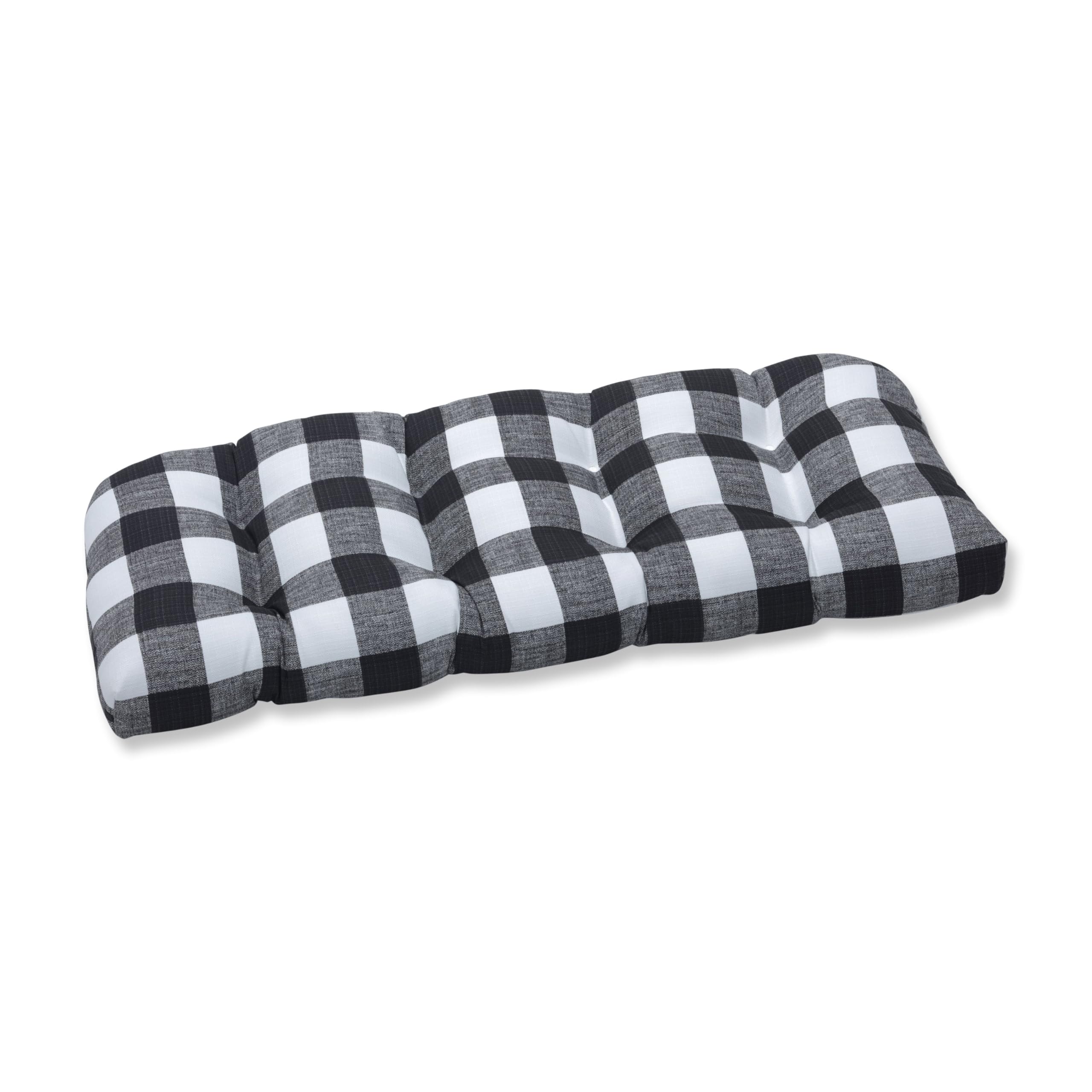 Pillow Perfect Anderson Matte loveseat cushion front view showing black plaid and tailored tufting for style