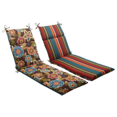 Pillow Perfect Annie front view on chaise showing reversible floral and stripe pattern and ties for secure fit