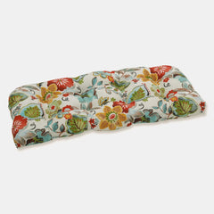 Pillow Perfect front view of tufted loveseat cushion adds floral charm