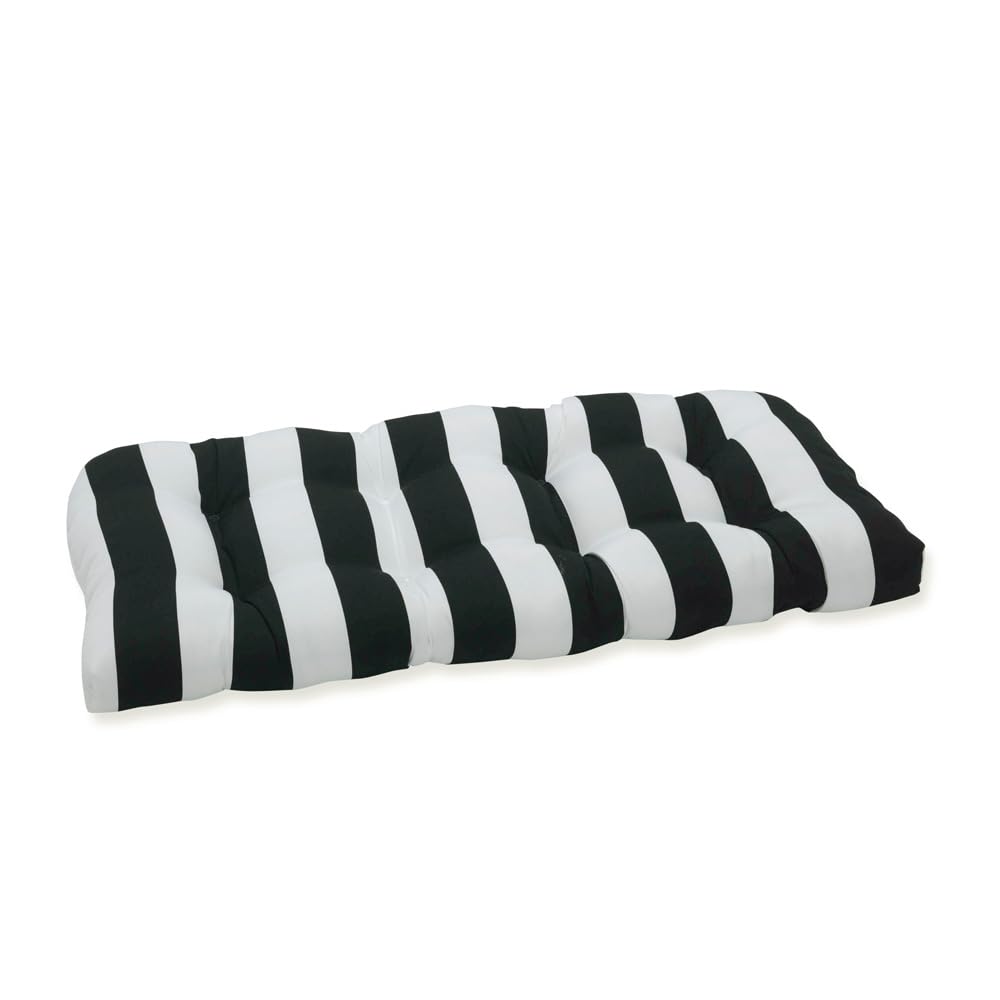 Pillow Perfect front view of black white cabana stripe cushion showing bold style and durability