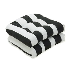 Pillow Perfect front view of black white cabana stripe cushions showing bold styling and contrast