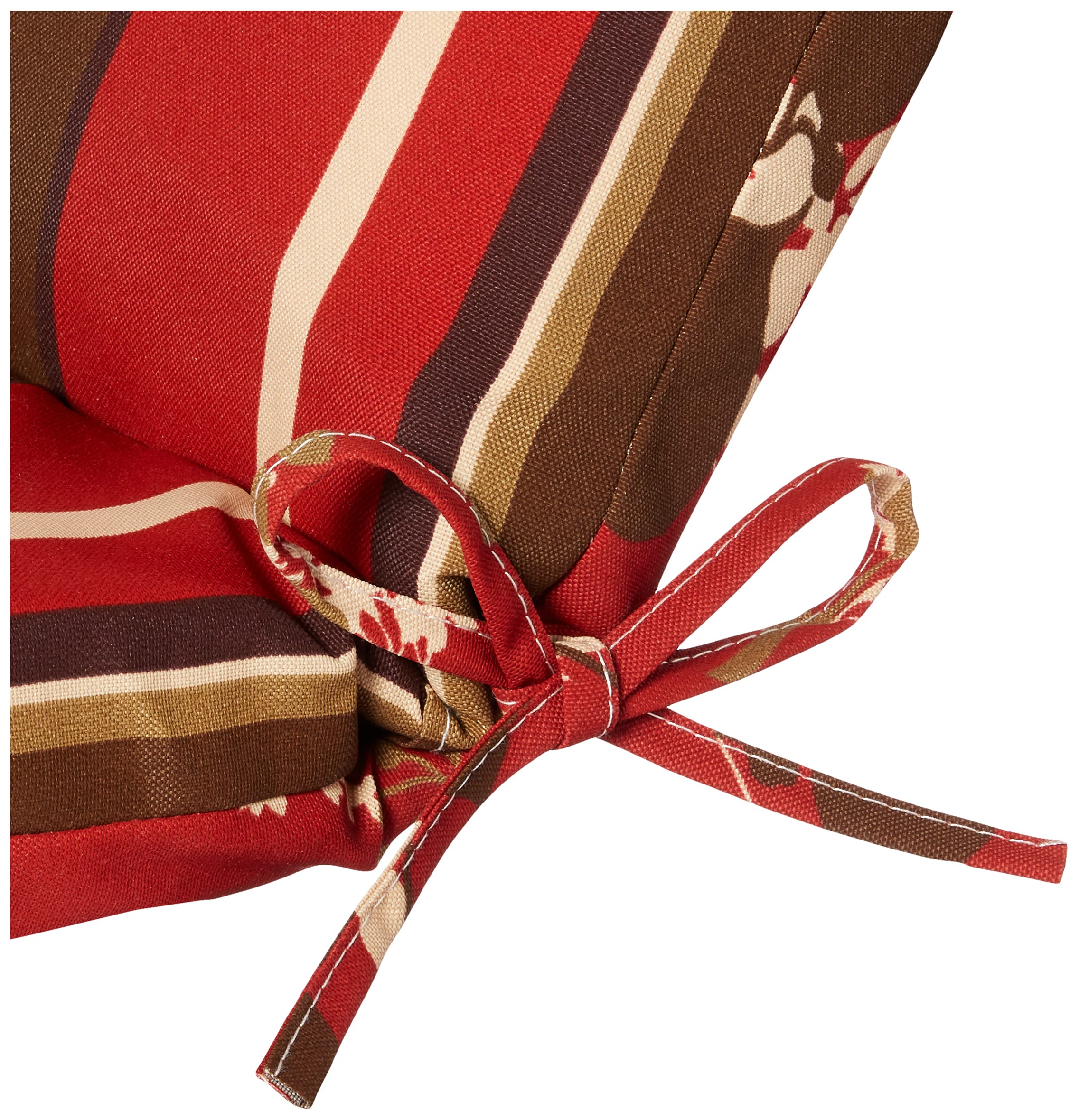 Pillow Perfect cushion arranged on a patio chaise showing tied attachment and comfort