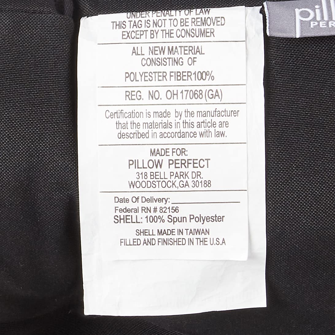 Pillow Perfect Fresco Black label and fill detail showing handcrafted quality