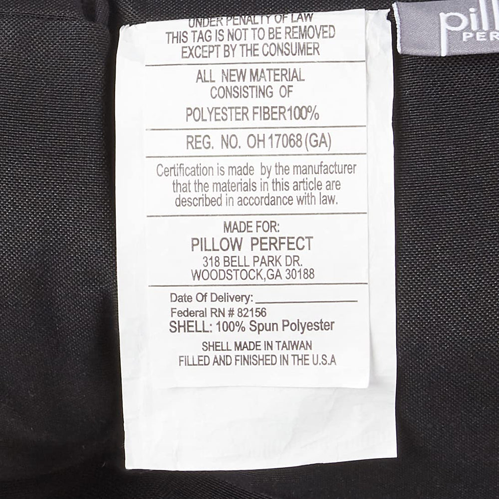 Pillow Perfect Fresco Black label and fill detail showing handcrafted quality