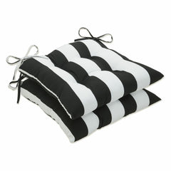 Pillow Perfect front view of black-and-white cabana stripe cushions boosting patio style