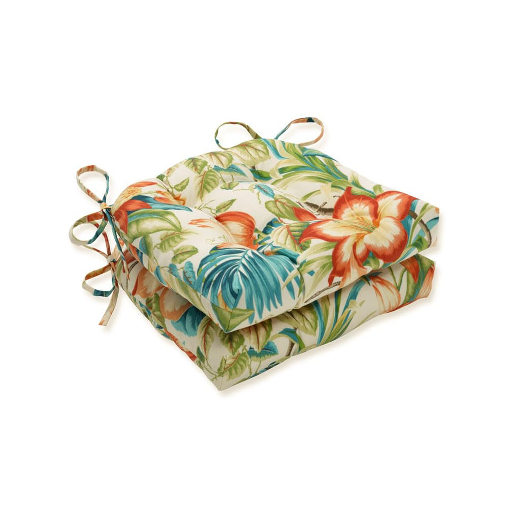 Pillow Perfect front view showing tropical floral chairpads enhancing patio seating