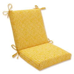 Pillow Perfect front view of yellow herringbone chair cushion showing pattern and shape for bright seating