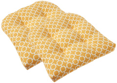 Pillow Perfect front view showing yellow trellis pattern and tufted comfort
