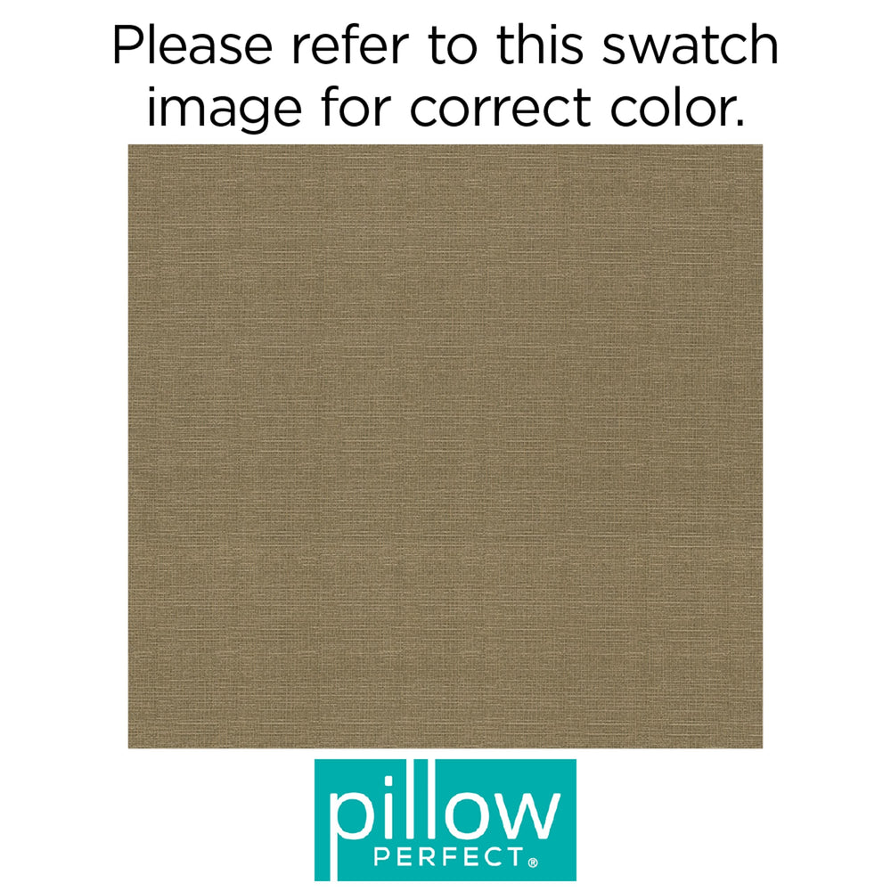 Pillow Perfect cushion on wicker loveseat demonstrating outdoor styling benefit