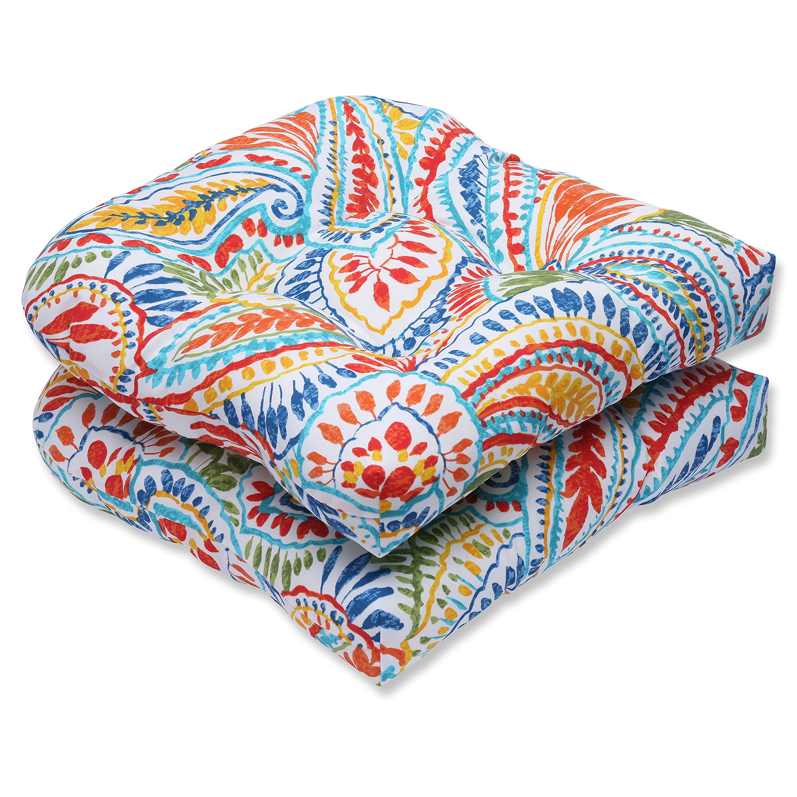 Pillow Perfect paisley front view showing vibrant colors and tailored tufted look