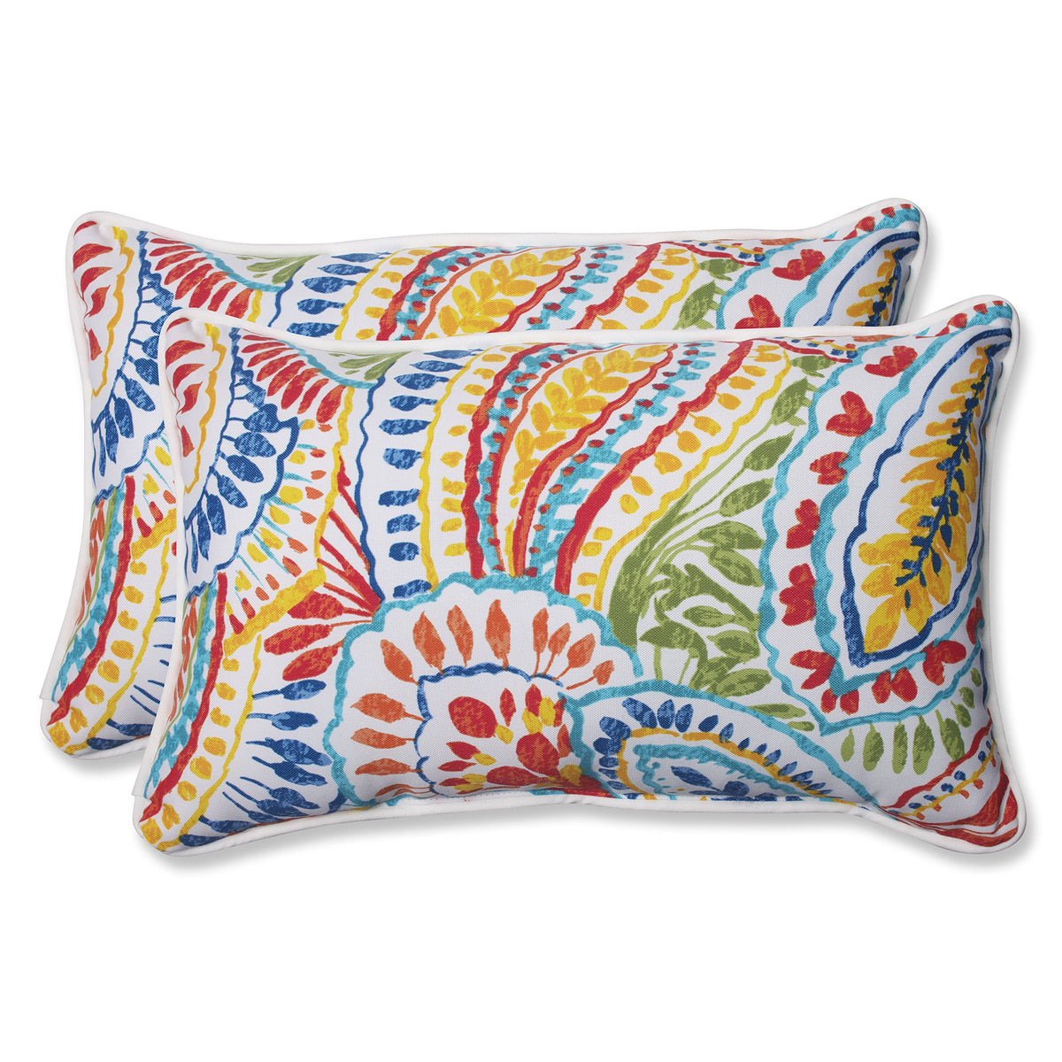 Pillow Perfect front view showing paisley pattern and welt for bold outdoor styling