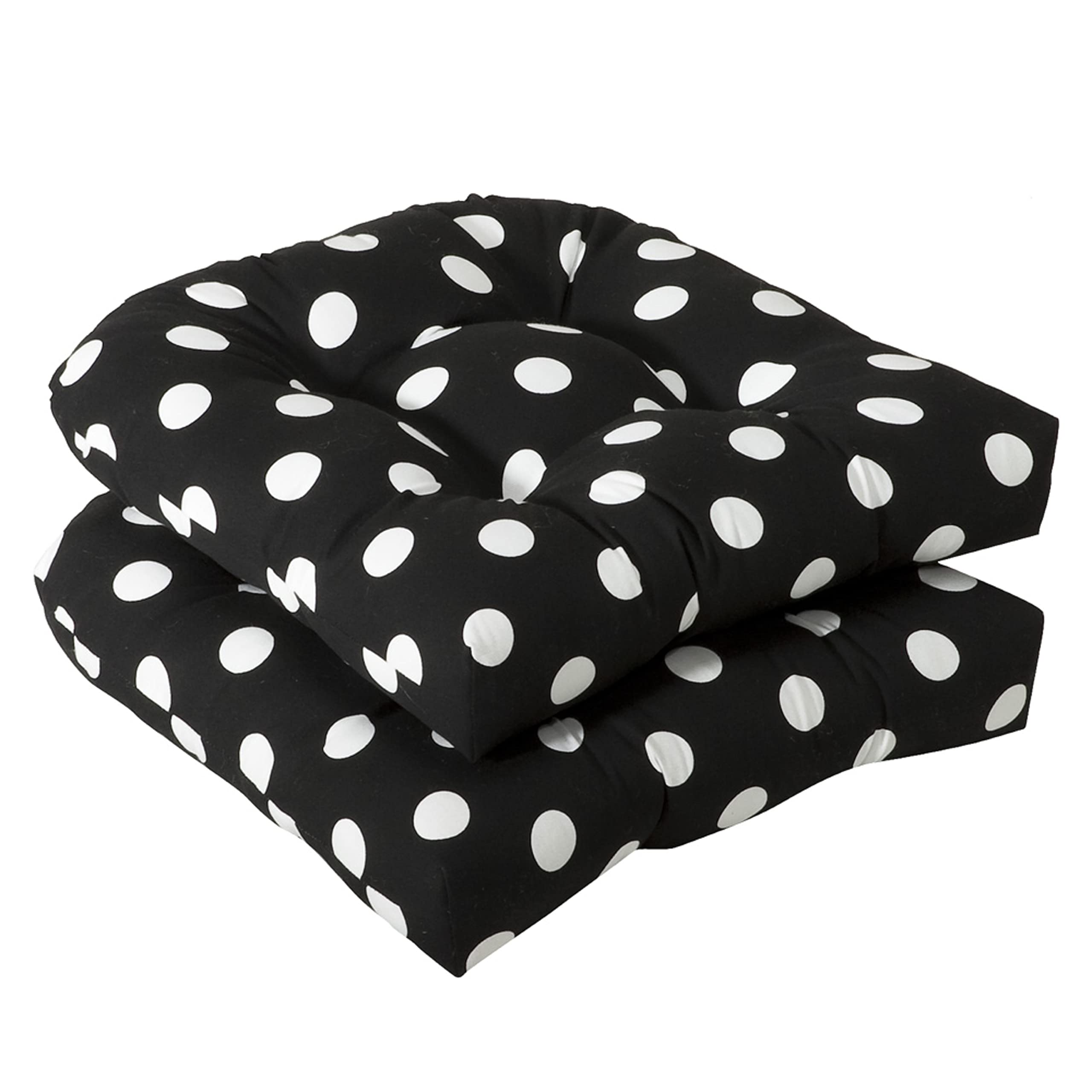 Pillow Perfect front view of black polka dot round cushion showing bold pattern and visual appeal