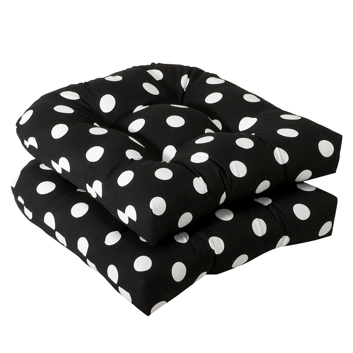Pillow Perfect front view of black polka dot round cushion showing bold pattern and visual appeal