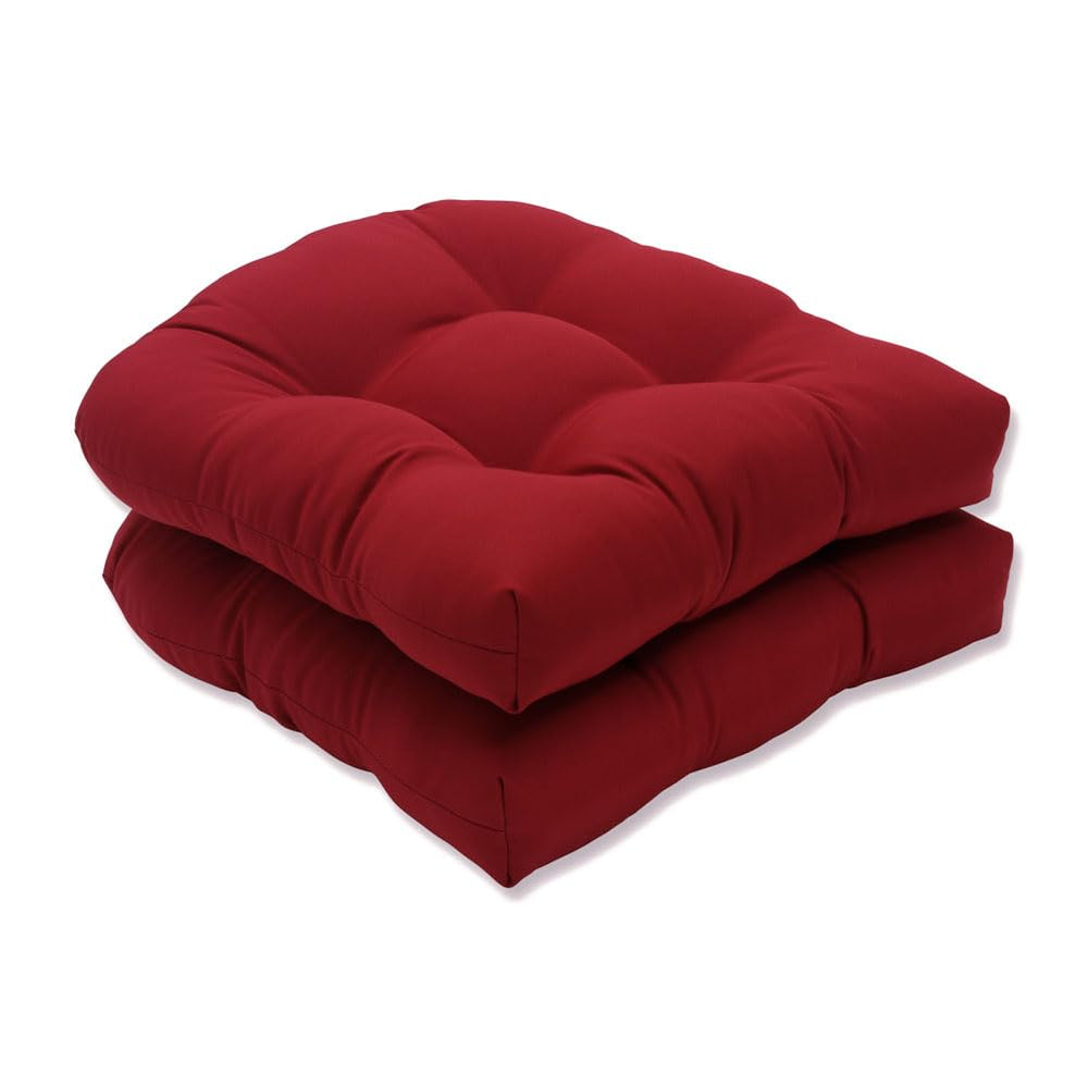 Pillow Perfect front view of two Pompeii red round cushions showing bold color and tufting, adds vibrant seating