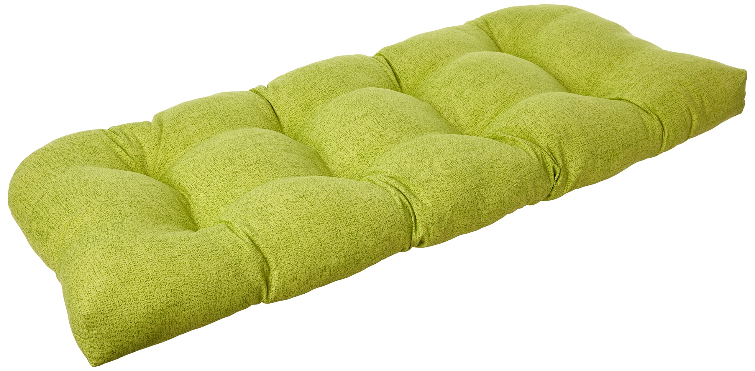 Pillow Perfect front view of green tufted loveseat cushion showing tailored finish and comfort