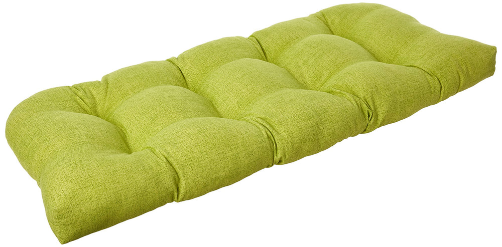 Pillow Perfect front view of green tufted loveseat cushion showing tailored finish and comfort
