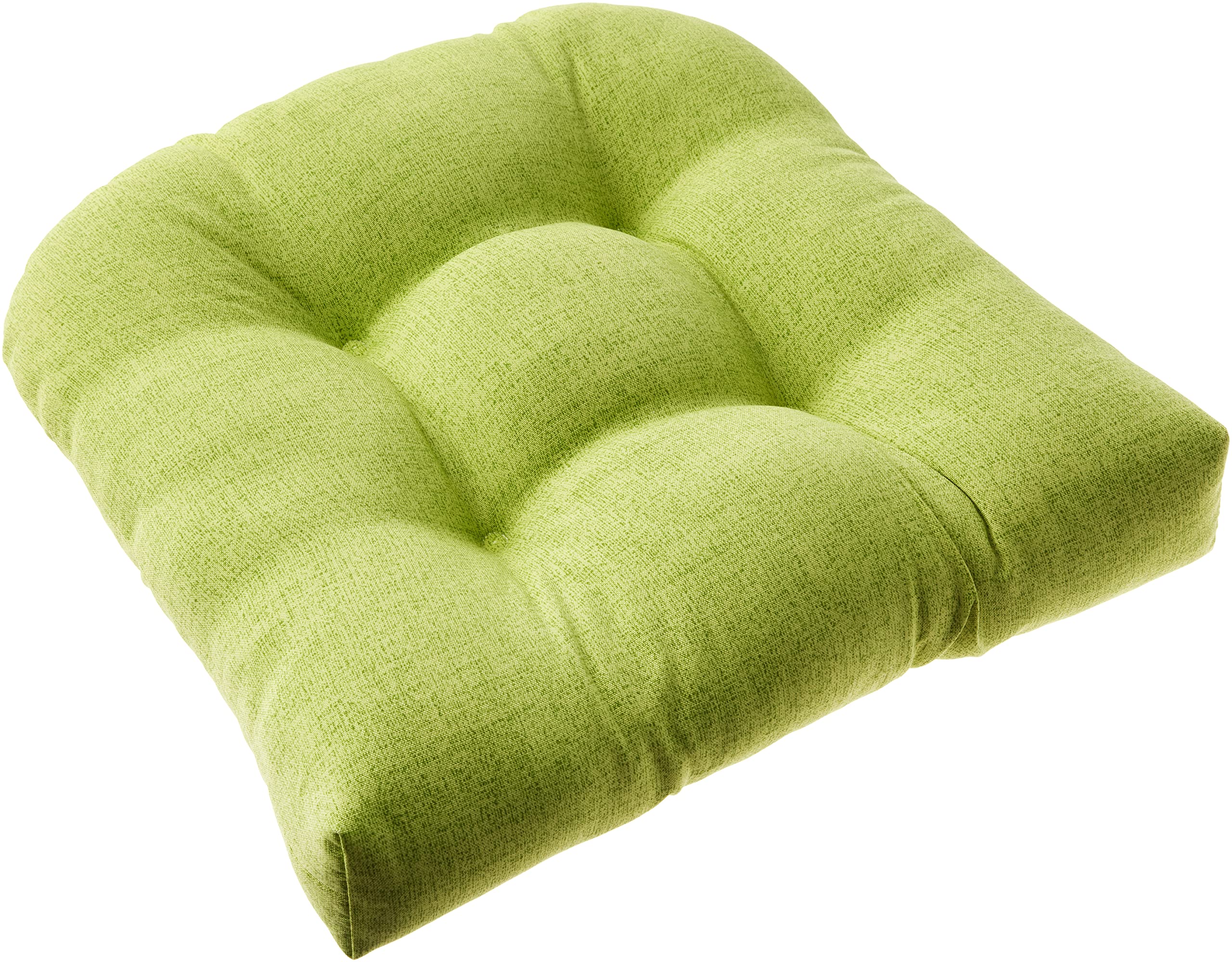 Pillow Perfect Pompeii front view showing lime green reversible cushion and rounded corner