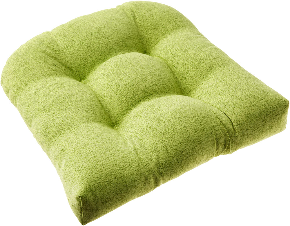 Pillow Perfect Pompeii front view showing lime green reversible cushion and rounded corner