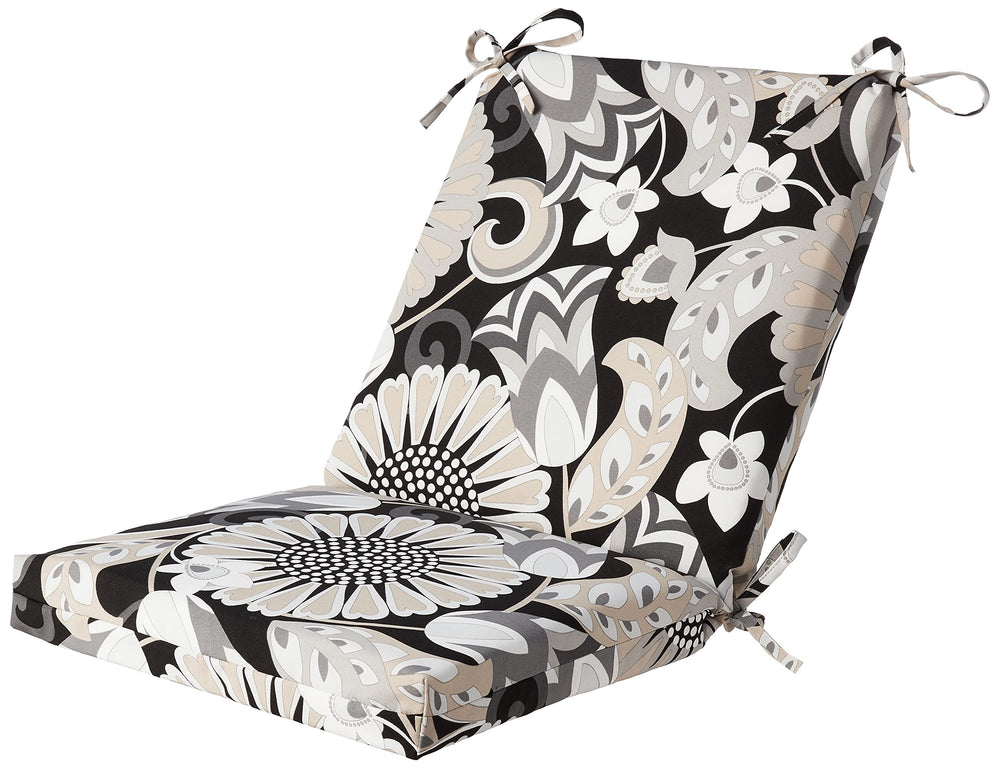 Pillow Perfect Sophia front view showing bold black floral pattern and deep-seat comfort